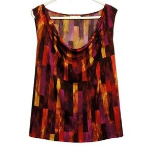 Calvin Klein Cowl Neck Tank Top XL Sleeveless Cami Stretch Red Purple Yellow